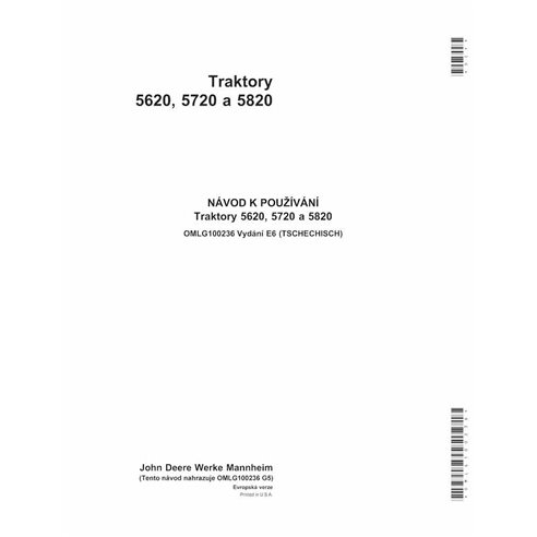 John Deere 5620, 5720, 5820 trator pdf manual do operador CZ - John Deere manuais - JD-OMLG100236-CZ