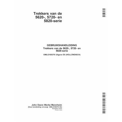 John Deere 5620, 5720, 5820 trator pdf manual do operador NL - John Deere manuais - JD-OMLG100376-NL