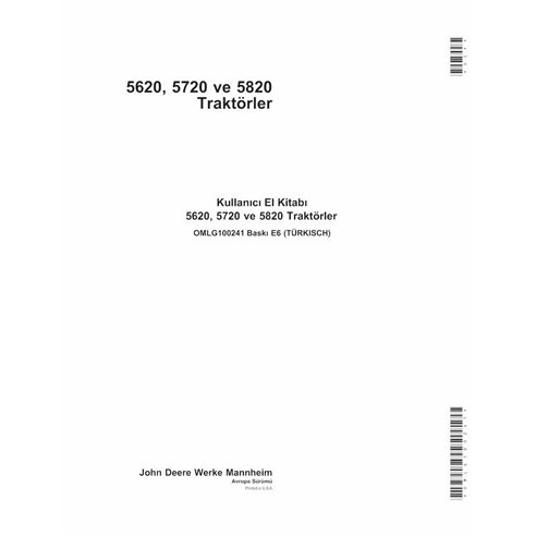 John Deere 5620, 5720, 5820 trator pdf manual do operador TR - John Deere manuais - JD-OMLG100241-TR