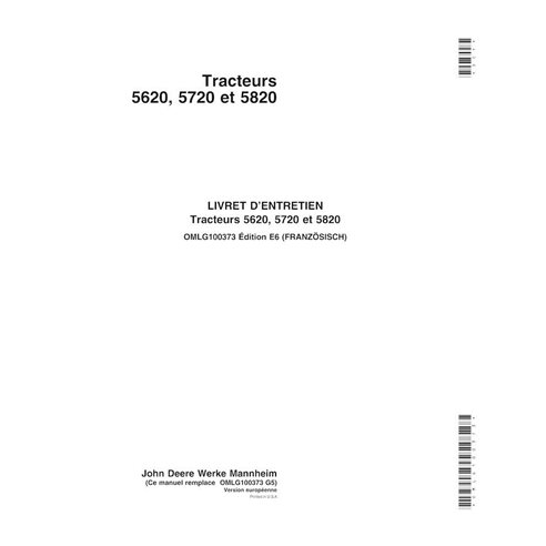 John Deere 5620, 5720, 5820 trator pdf manual do operador FR - John Deere manuais - JD-OMLG100373-FR