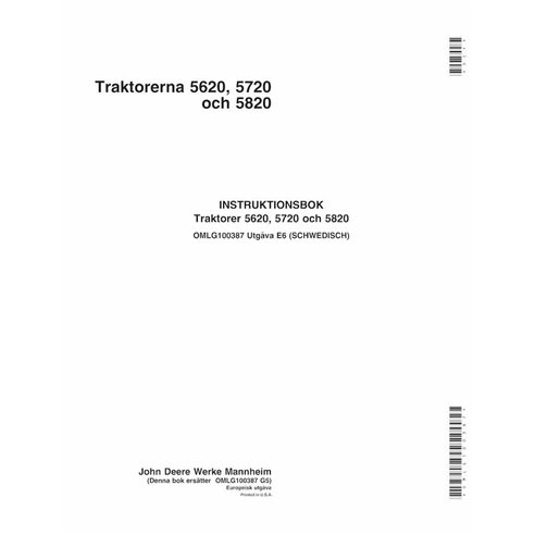 JD-OMLG100387-SV John Deere 5620, 5720, 5820 tractor operator's manual SV (OMLG100387)