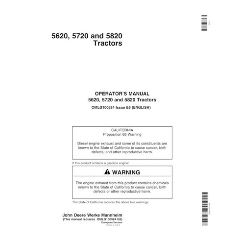 John Deere 5620, 5720, 5820 trator pdf manual do operador - John Deere manuais - JD-OMLG100524-EN