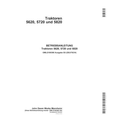John Deere 5620, 5720, 5820 tractor pdf operator's manual DE - John Deere manuals - JD-OMLG100380-DE