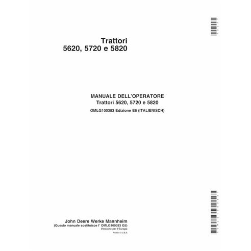 John Deere 5620, 5720, 5820 tracteur pdf manuel d'utilisation IT - John Deere manuels - JD-OMLG100383-IT