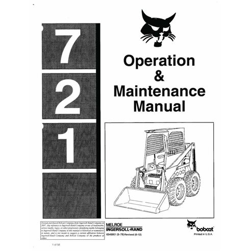 Bobcat 721 skid loader pdf operation & maintenance manual  - BobCat manuals - BOBCAT-721-6549951-EN