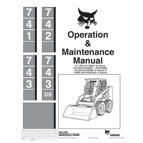 Bobcat 741, 742, 743, 743DS skid loader pdf operation & maintenance manual  - BobCat manuals - BOBCAT-741_742_743-6570166-EN