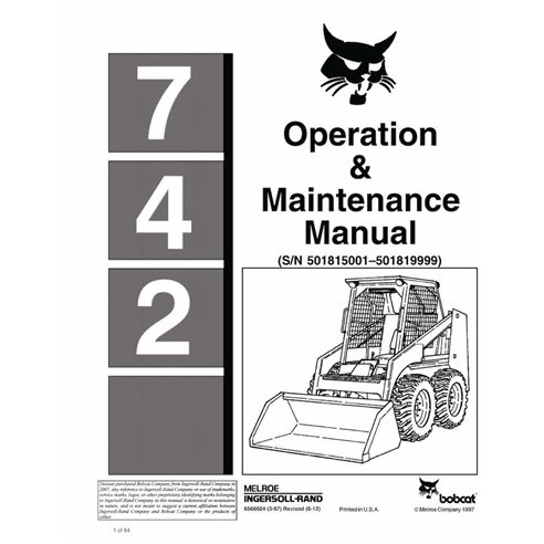 Bobcat 742 skid loader pdf manual de operación y mantenimiento - Gato montés manuales - BOBCAT-742-6566604-EN