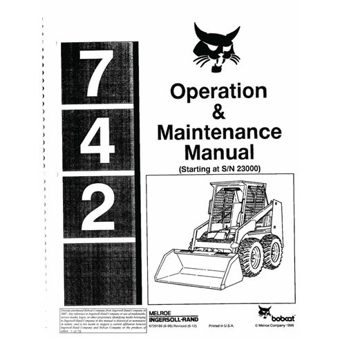 Bobcat 742 skid loader pdf operation & maintenance manual  - BobCat manuals - BOBCAT-742-6720180-EN