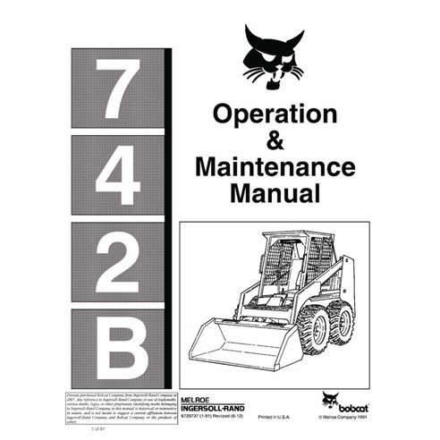 Bobcat 742B skid loader pdf operation & maintenance manual  - BobCat manuals - BOBCAT-742b-6720737-EN