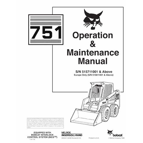 Bobcat 751 skid loader pdf manual de operación y mantenimiento - Gato montés manuales - BOBCAT-751-6900417-EN