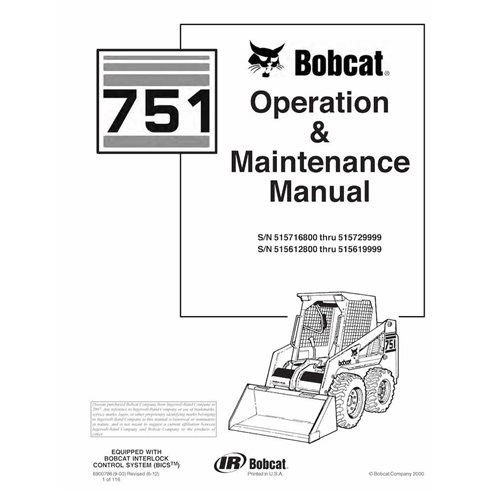Minicarregadeira Bobcat 751 manual de operação e manutenção em pdf - Lince manuais - BOBCAT-751-6900786-EN