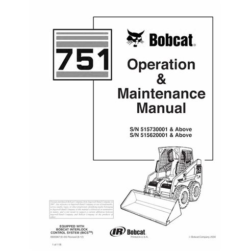Bobcat 751 skid loader pdf operation & maintenance manual  - BobCat manuals - BOBCAT-751-6900967-EN