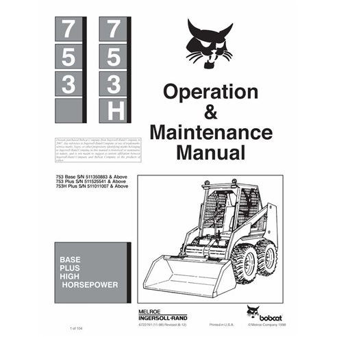 Bobcat 753, 753H minicargador pdf manual de operación y mantenimiento - Gato montés manuales - BOBCAT-753-6722761-EN