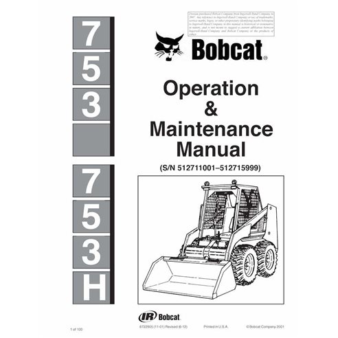 Bobcat 753, 753H minicargador pdf manual de operación y mantenimiento - Gato montés manuales - BOBCAT-753-6722905-EN