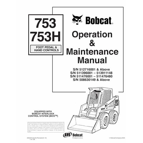 Bobcat 753, 753H skid loader pdf manuel d'utilisation et d'entretien - Lynx manuels - BOBCAT-753-6900374-EN