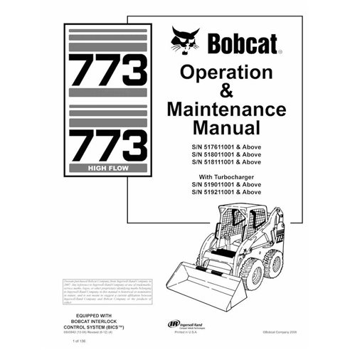 Bobcat 773, 773H skid loader pdf manuel d'utilisation et d'entretien - Lynx manuels - BOBCAT-773-6900842-EN