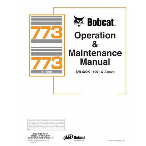 Bobcat 773, 773T skid loader pdf manuel d'utilisation et d'entretien - Lynx manuels - BOBCAT-773-6901277-EN