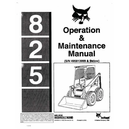 Bobcat 825 skid loader pdf manual de operación y mantenimiento - Gato montés manuales - BOBCAT-825-6549634-EN