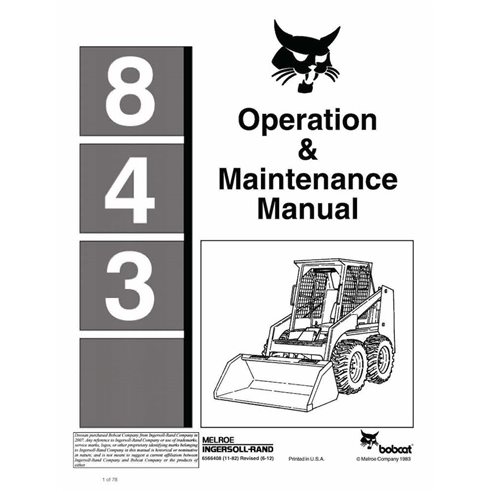 Bobcat 843 skid loader pdf manual de operación y mantenimiento - Gato montés manuales - BOBCAT-843-6566408-EN