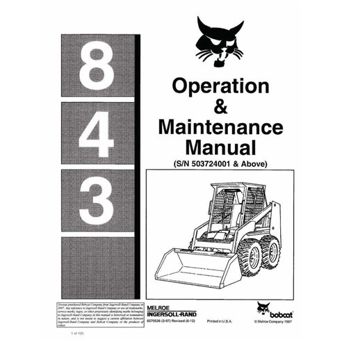 Bobcat 843 skid loader pdf manual de operación y mantenimiento - Gato montés manuales - BOBCAT-843-6570536-EN