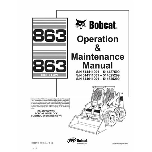 Bobcat 863, 863H skid loader pdf operation & maintenance manual  - BobCat manuals - BOBCAT-863-6900373-EN