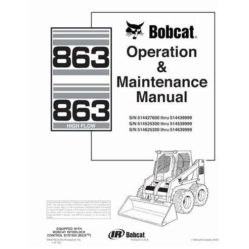 Bobcat 863, 863H cargador deslizante pdf manual de operación y mantenimiento - Gato montés manuales - BOBCAT-863-6900790-EN