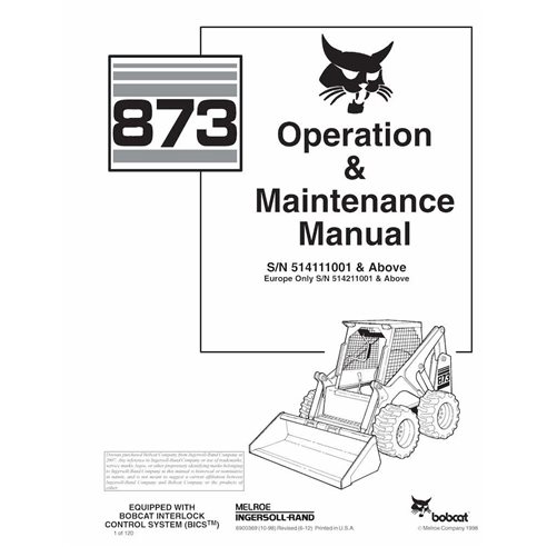 Minicarregadeira Bobcat 873 manual de operação e manutenção em pdf - Lince manuais - BOBCAT-873-6900369-EN