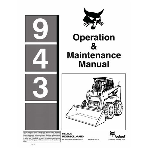 Bobcat 943 skid loader pdf operation & maintenance manual  - BobCat manuals - BOBCAT-943-6570001-EN
