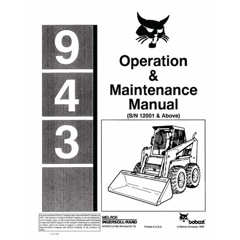Bobcat 943 skid loader pdf operation & maintenance manual  - BobCat manuals - BOBCAT-943-6570615-EN