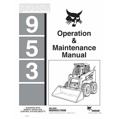 Bobcat 953 skid loader pdf operation & maintenance manual  - BobCat manuals - BOBCAT-953-6724087-EN