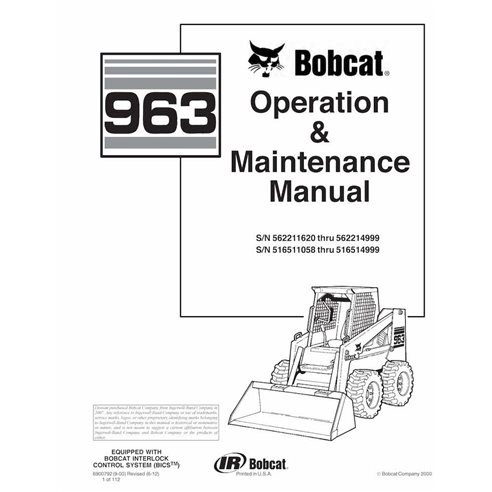 Bobcat 963 skid loader pdf operation & maintenance manual  - BobCat manuals - BOBCAT-963-6900792-EN