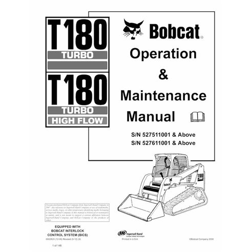Bobcat T180, T180H compact track loader pdf operation & maintenance manual  - BobCat manuals - BOBCAT-T180-6902820-EN