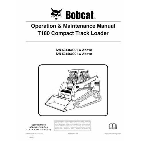 Bobcat T180 cargadora compacta con orugas pdf manual de operación y mantenimiento - Gato montés manuales - BOBCAT-T180-698699...