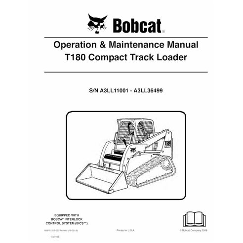 Bobcat T180 cargadora compacta con orugas pdf manual de operación y mantenimiento - Gato montés manuales - BOBCAT-T180-698701...
