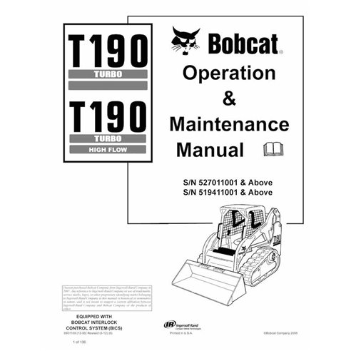 Bobcat T190, T190H chargeuse compacte sur chenilles pdf manuel d'utilisation et d'entretien - Lynx manuels - BOBCAT-T190-6901...