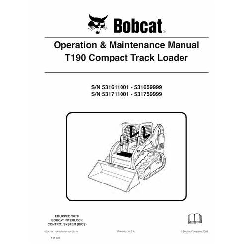 Bobcat T190 cargadora compacta de orugas pdf manual de operación y mantenimiento - Gato montés manuales - BOBCAT-T190-6904144-EN
