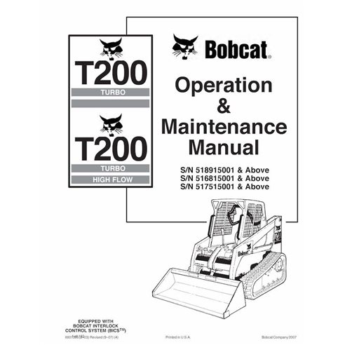 Bobcat T200, T200H chargeuse compacte sur chenilles pdf manuel d'utilisation et d'entretien - Lynx manuels - BOBCAT-T200-6901...