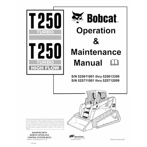 Bobcat T250, T250H chargeuse compacte sur chenilles pdf manuel d'utilisation et d'entretien - Lynx manuels - BOBCAT-T250-6902...