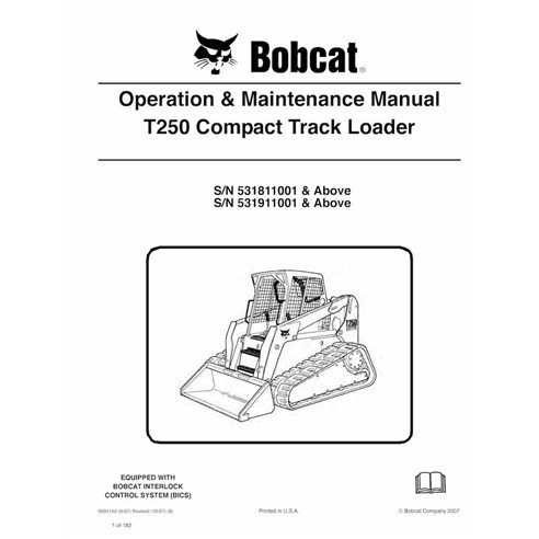 Bobcat T250 cargadora compacta con orugas pdf manual de operación y mantenimiento - Gato montés manuales - BOBCAT-T250-690416...