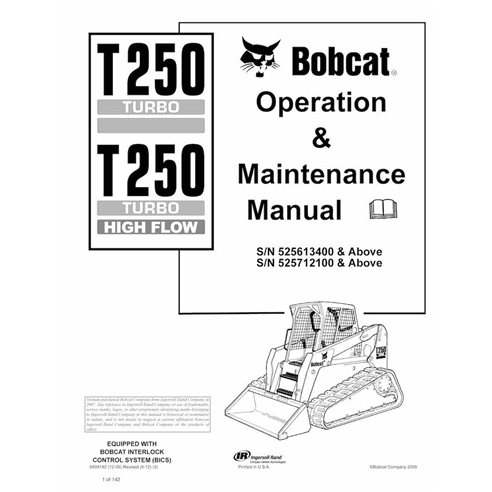 Bobcat T250, T250H compact track loader pdf operation & maintenance manual  - BobCat manuals - BOBCAT-T250-6904182-EN