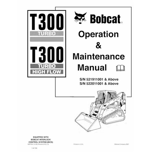 Bobcat T300, T300H compact track loader pdf operation & maintenance manual  - BobCat manuals - BOBCAT-T300-6901935-EN