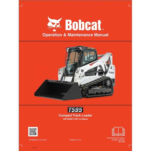 Bobcat T595 cargador de orugas compacto pdf manual de operación y mantenimiento - Gato montés manuales - BOBCAT-T595-7274928-EN
