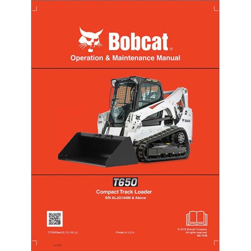 Bobcat T650 compact track loader pdf operation & maintenance manual  - BobCat manuals - BOBCAT-T650-7276503-EN
