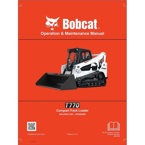 Bobcat T770 cargadora compacta con orugas pdf manual de operación y mantenimiento - Gato montés manuales - BOBCAT-T770-725238...