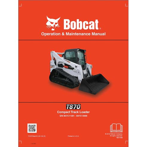 Bobcat T870 cargador de orugas compacto manual de operación y mantenimiento en pdf - Gato montés manuales - BOBCAT-T870-73187...