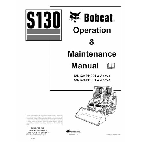 Bobcat S130 skid steer loader pdf operation & maintenance manual  - BobCat manuals - BOBCAT-S130-6902679-EN