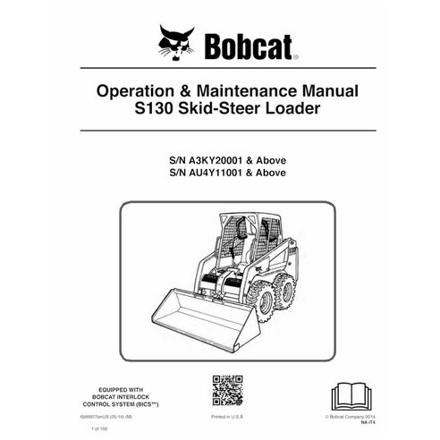 Bobcat S130 skid steer loader pdf operation & maintenance manual  - BobCat manuals - BOBCAT-S130-6986977-EN