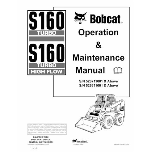 Bobcat S160, S160H skid steer loader pdf operation & maintenance manual  - BobCat manuals - BOBCAT-S160-6902686-EN