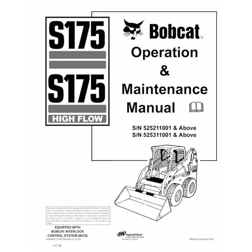 Bobcat S175, S175H skid steer loader pdf operation & maintenance manual  - BobCat manuals - BOBCAT-S175-6902688-EN