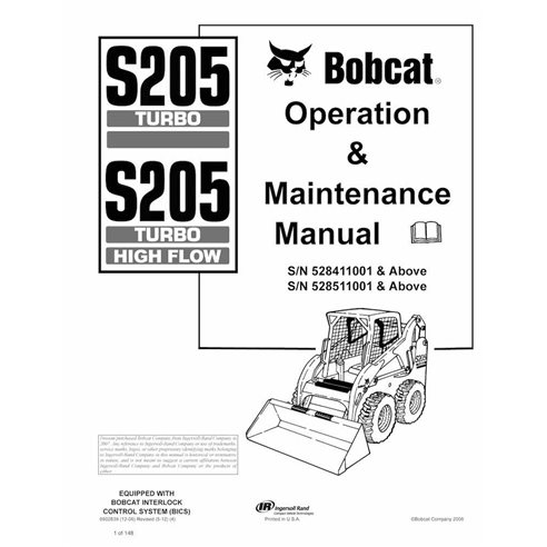 Bobcat S205, S205H skid steer loader pdf operation & maintenance manual  - BobCat manuals - BOBCAT-S205-6902839-EN